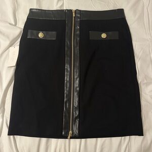 Cache Black Pencil Skirt with Leather Trim
